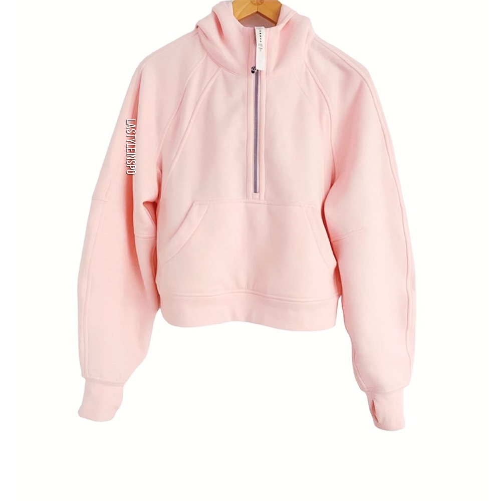 Lululemon Pink Hooded Sweatshirt Crop 3/4 Zipper Milkshake Size XS